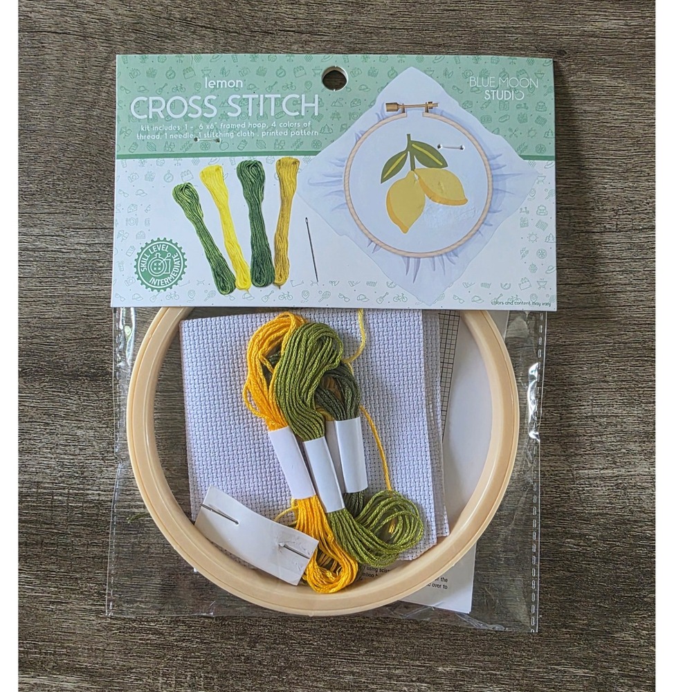Blue Moon Studio Lemon Cross Stitch Kit 6in Hoop Intermediate NEW